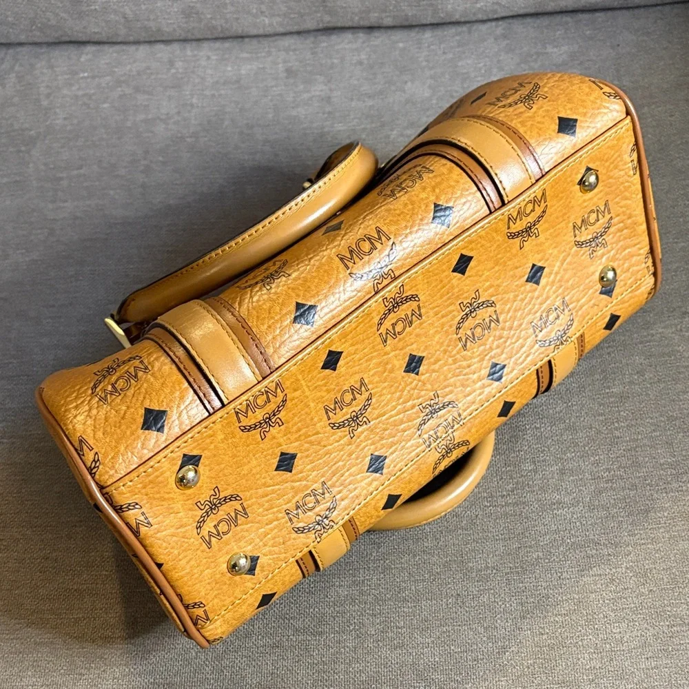 MCM Cognac Visetos Boston/Satchel Bag with Charms